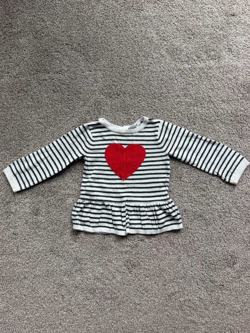Carter's Black & White Striped Long-Sleeve Top with Red Heart